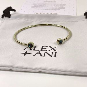Alex + Ani Emerald Flex Cuff Bracelet Brass Gold Green Crystal Nickel-Free - NEW